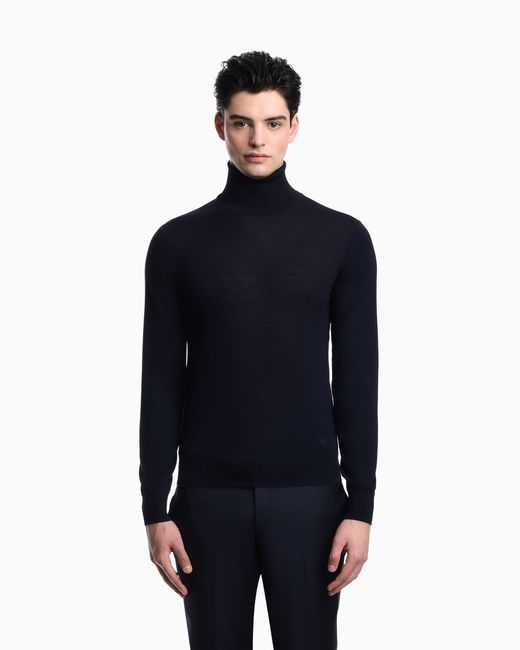 Emporio Armani Blue Pure Virgin-Wool Rollneck Jumper for men
