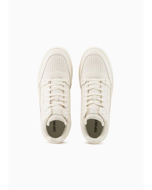 Emporio Armani White Asv Regenerated Leather High-top Sneakers With Suede Detail for men