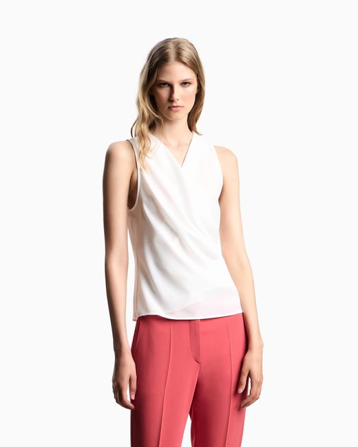 Emporio Armani White Top Mit Drapierung Aus Fließendem Crêpe