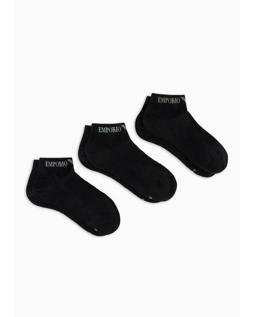 Emporio Armani Black Three-pack Of Socks With Jacquard Logo for men
