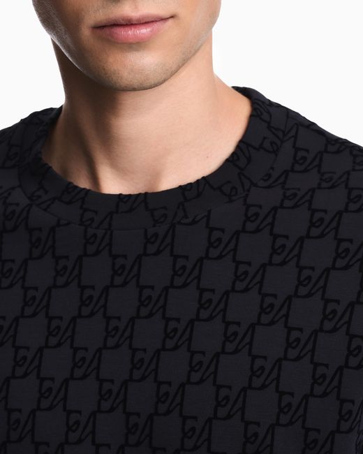 Emporio Armani Blue Double Jersey Sweatshirt With All-Over Logo Print for men