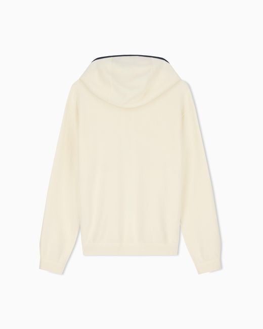 Emporio Armani Natural Travel Essential Virgin Wool Zip-Up Hoodie Cardigan for men