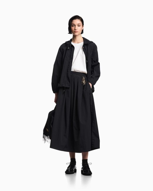 Emporio Armani Blue Lunar New Year Nylon Taffeta Pleated Long Skirt