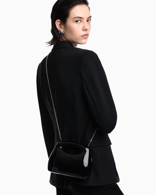 Emporio Armani Black Shiny Pvc Clutch Bag With Shoulder Strap