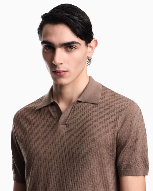 Emporio Armani Brown Lyocell-Blend Polo-Collar Link Stitch And Plain Knit Jumper for men