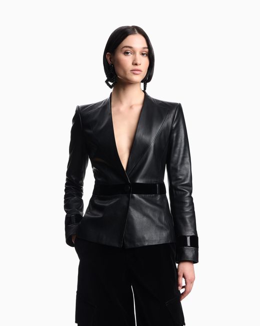 Veste En Nappa De Ganterie Avec Détails En Velours Asv Emporio Armani en coloris Black