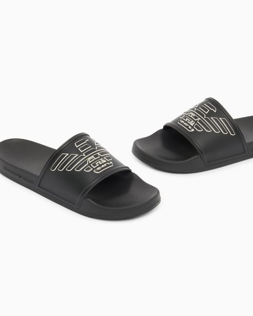 Emporio Armani White Pvc Sliders With Oversized Eagle