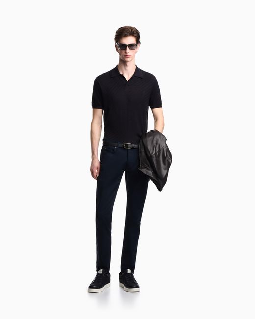 Emporio Armani Black Lyocell-Blend Polo-Collar Link Stitch And Plain Knit Jumper for men