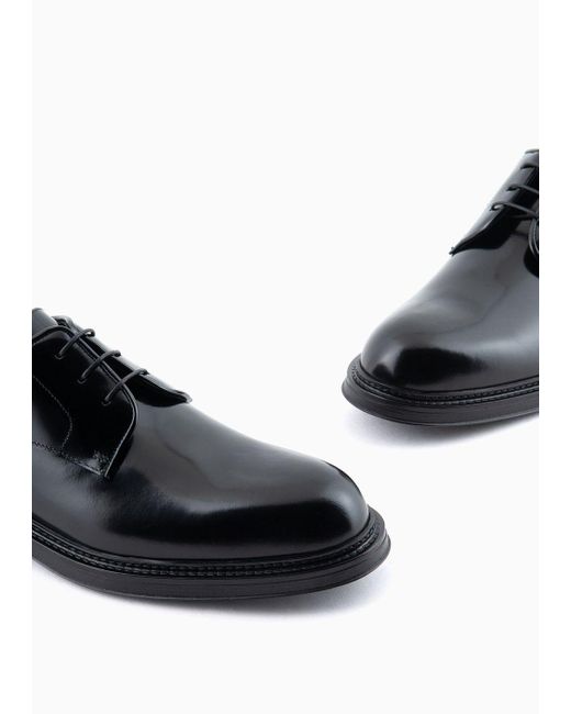 Emporio Armani Black Derby Shoes In Buffed Leather for men