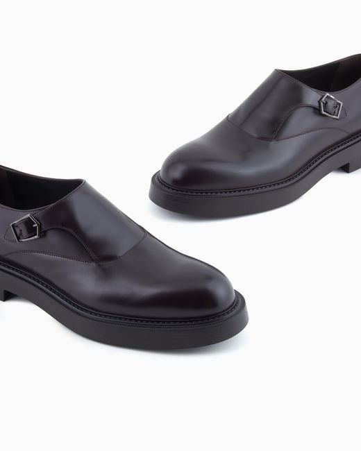 Emporio Armani White Brushed Leather Monkstraps for men