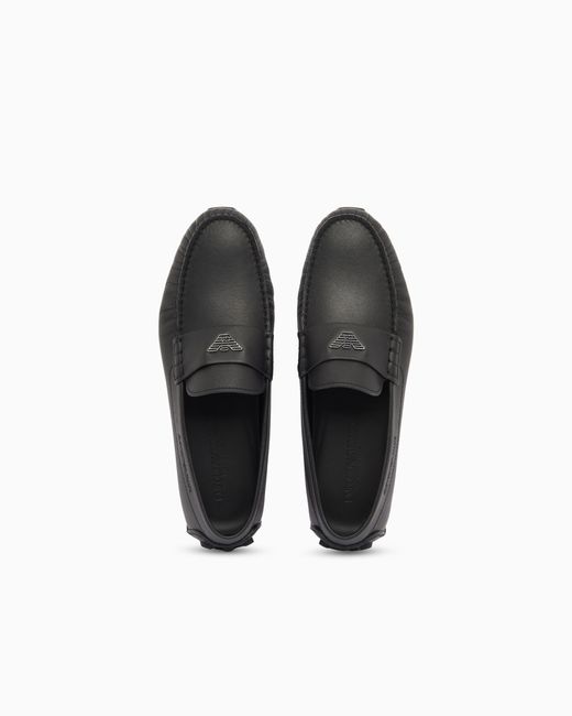 Emporio Armani White Saffiano Leather Driving Loafers for men