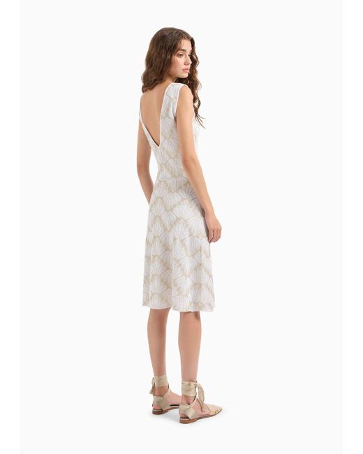 Emporio Armani White Palm Tree Design Jacquard Knit Dress