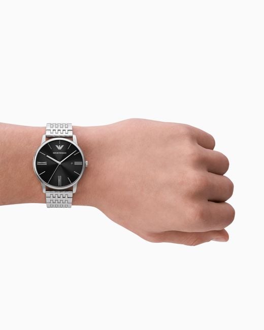 Emporio Armani White Three-Hand Date Stainless Steel Watch for men
