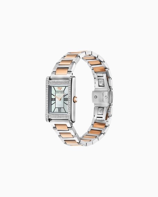 Emporio Armani White Two-Hand Two-Tone Stainless Steel Watch