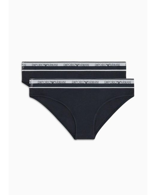 Emporio Armani Black Asv Two-pack Of Iconic Organic-cotton Briefs With Logo Waistband