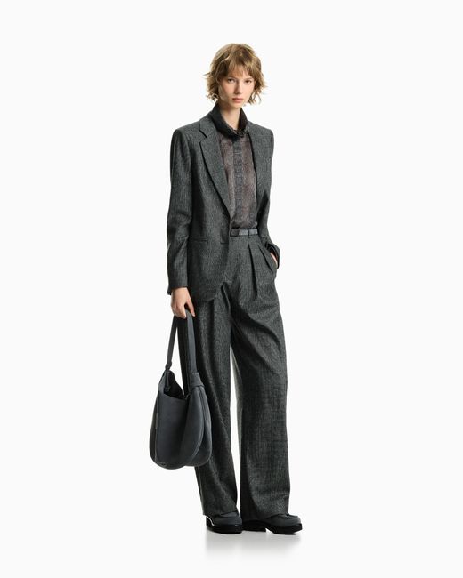 Emporio Armani Gray Pleated Check Flannel Pants Signature Capsule