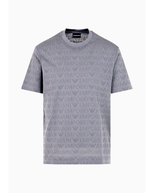 Emporio Armani Gray Jersey T-shirt With All-over Jacquard Lettering for men
