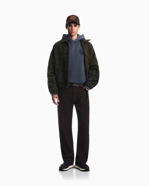 Emporio Armani Blue Garment-Dyed Jersey Hoodie Boteh Capsule for men