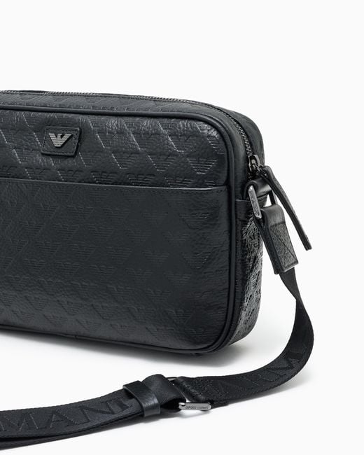 Sac À Bandoulière En Cuir Embossé Aigle All Over Emporio Armani pour homme en coloris Black