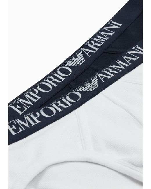 Emporio Armani Blue Two-pack Of Ribbed Cotton Briefs With Logo Band for men