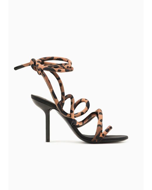 Emporio Armani White Sustainability Values Capsule Collection Stiletto-heeled Sandals With Recycled Dappled Fabric Ribbons