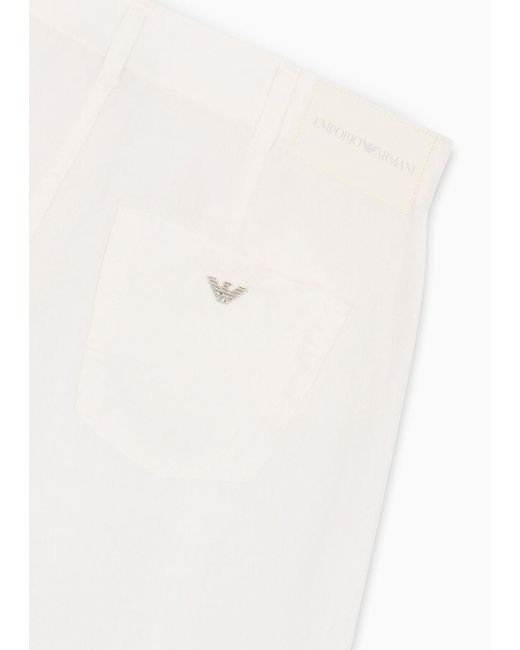 Pantaloni J33 Vita Media E Gamba Cropped Svasata In Puro Lino di Emporio Armani in White
