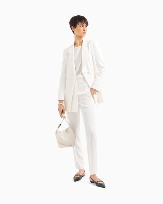 Emporio Armani White Bluse Mit Rundhalsausschnitt, Gefertigt Aus Fließendem Krepp