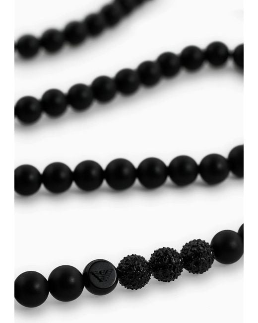 Emporio Armani Black Onyx Beaded Necklace for men