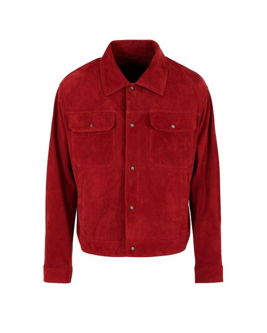 Giacca Camicia In Suede Di Capra Con Tasche Frontali di Emporio Armani in Red da Uomo