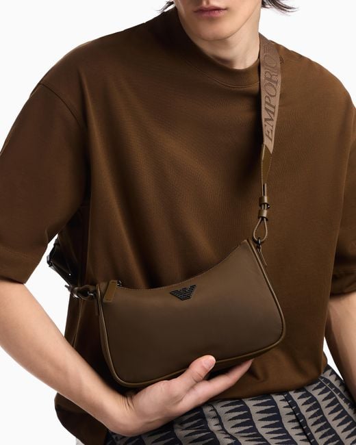 Emporio Armani Brown Recycled Shoulder Bag With A Zip Closure And Logo Strap for men