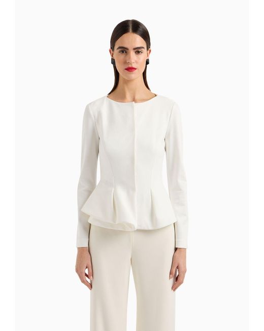 Emporio Armani White Flared Single-breasted Jacket In Stretch Milano-stitch Fabric