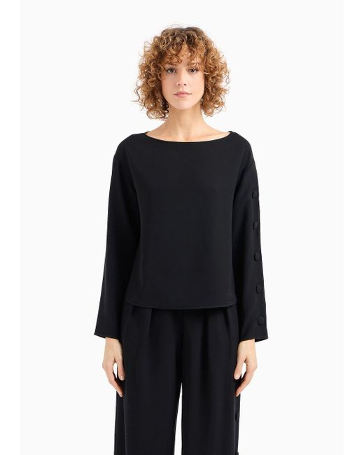 Emporio Armani Black Technical Cady Blouse With Buttons On The Sleeve