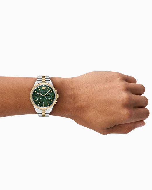 Emporio Armani Green Chronograph Two-Tone Stainless Steel Watch for men
