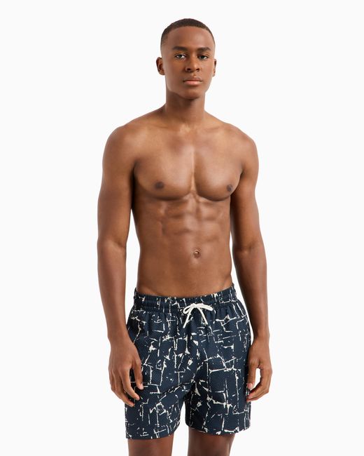 Costume Shorts Con Pattern Astratto di Emporio Armani in Blue da Uomo