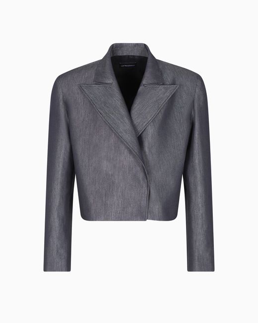 Emporio Armani Women's Blue Polygon Capsule Collection Yarn-Dyed Gabardine Bolero