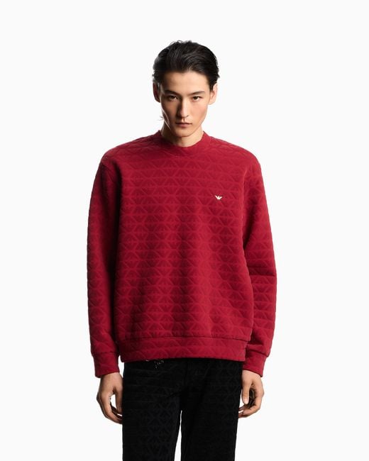 Emporio Armani Red Lunar New Year Double-Jersey Sweatshirt With All-Over Flocked Eagles for men