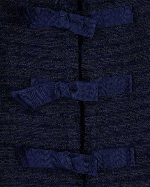 Emporio Armani Blue Unlined Textured Jacket With Ottoman Bows And Round Neckline