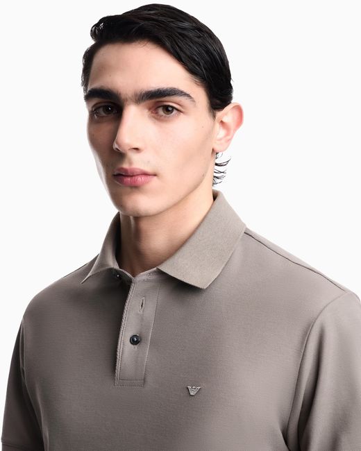 Emporio Armani Gray Regular Fit Piqué Polo Shirt for men