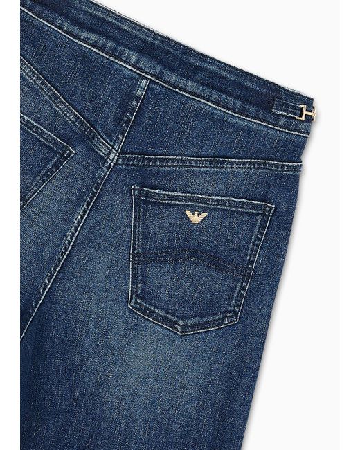 Emporio Armani Blue J8b High-waist Wide-leg Jeans In Worn-look Denim With Chain Detail
