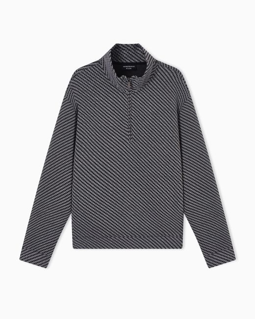 Emporio Armani Gray Icon Jacquard Jersey Partial-Zip Pullover for men