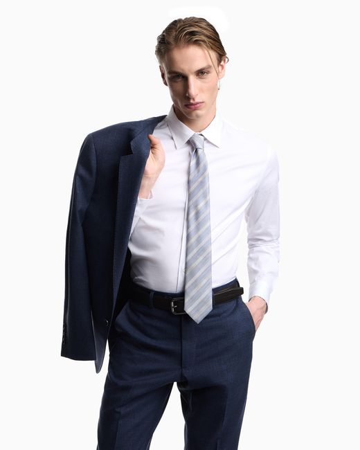 Emporio Armani White Pure Silk Jacquard Stripe And Chevron Tie for men