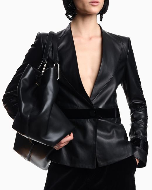 Veste En Nappa De Ganterie Avec Détails En Velours Asv Emporio Armani en coloris Black