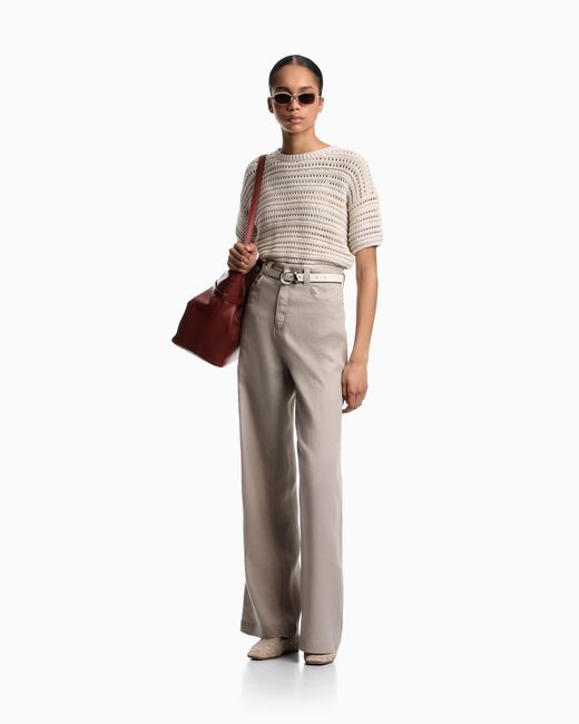 Emporio Armani White Short-Sleeved Jumper With Perforated Knit