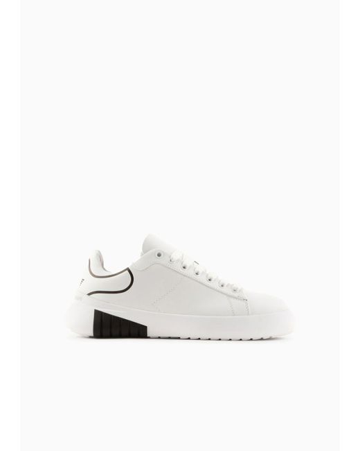 Emporio Armani White Leather Sneakers With Contrasting Stylised Eagle