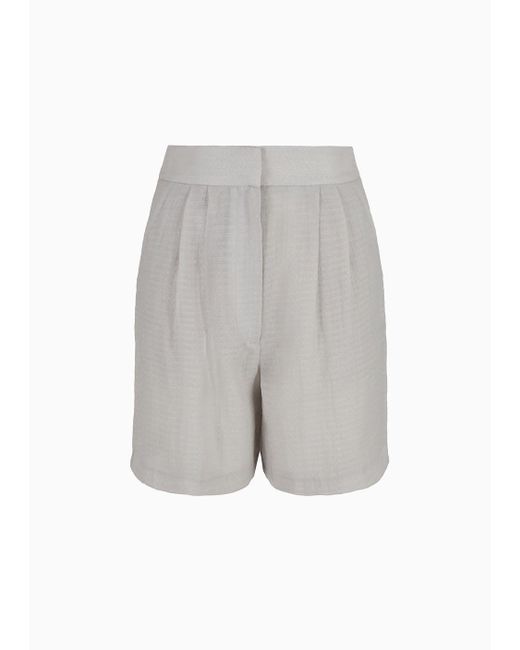 Emporio Armani Gray Darted Bermuda Shorts In Gingham-effect Seersucker Fabric