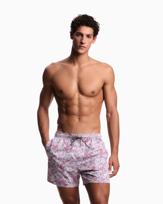 Emporio Armani Purple Sea Animals Print Swim Shorts for men