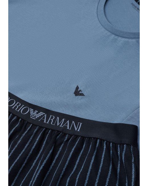 Pijama De Corte Cómodo Con Bermudas Y Mezcla De Estampados Emporio Armani de hombre de color Blue