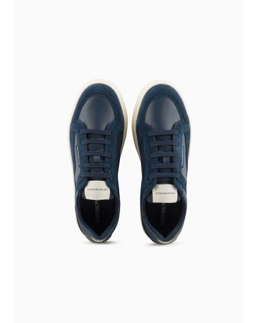 Emporio Armani Blue Leather And Suede Sneakers for men