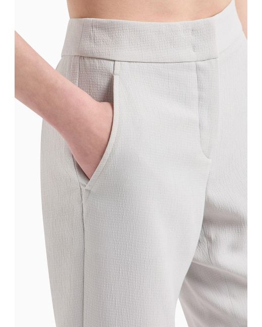 Emporio Armani White Technical Seersucker Trousers With Darts