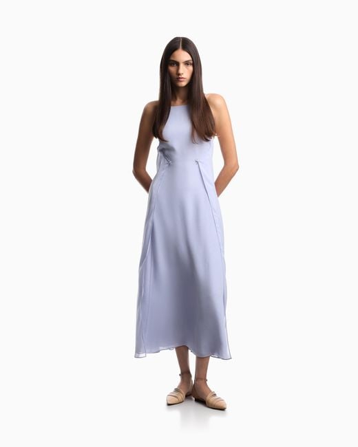 Emporio Armani White Long, Technical Georgette Dress
